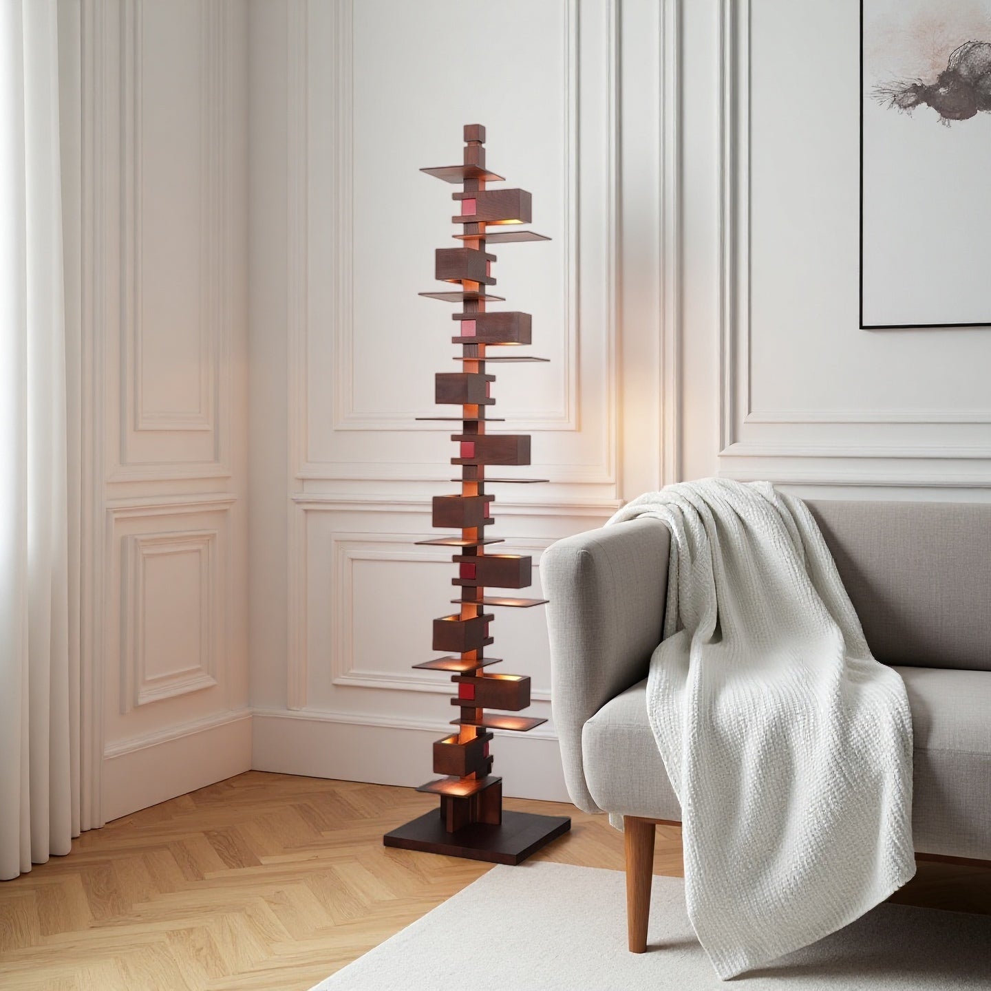 Handcrafted Multi-Layer Rectangular Solid Wood Floor Lamp – Loenlight
