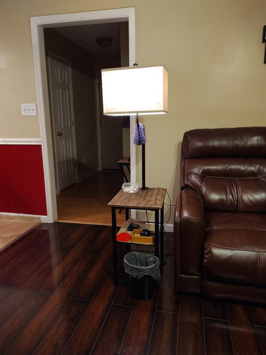 Farmhouse Black Metal & Wood Tray Floor Lamp