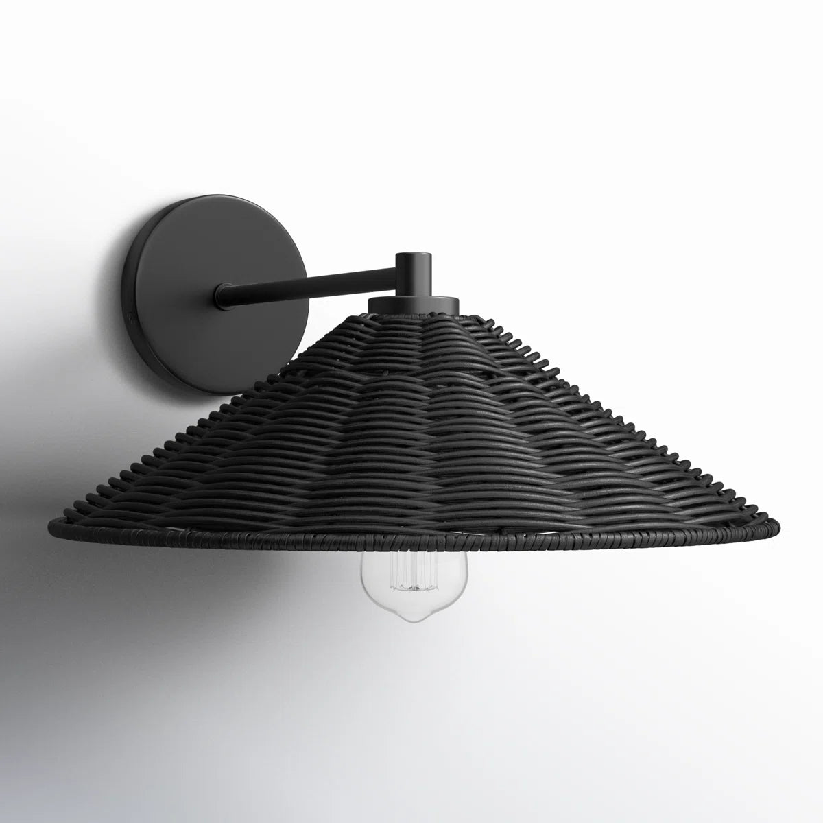 Brass Wall Light with Natural Woven Rattan