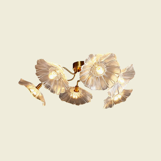 Glass Lotus Leaf Living Room Ceiling Lamp