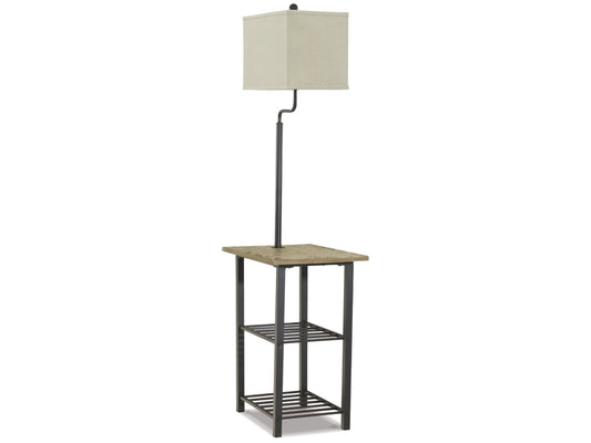 Farmhouse Black Metal & Wood Tray Floor Lamp