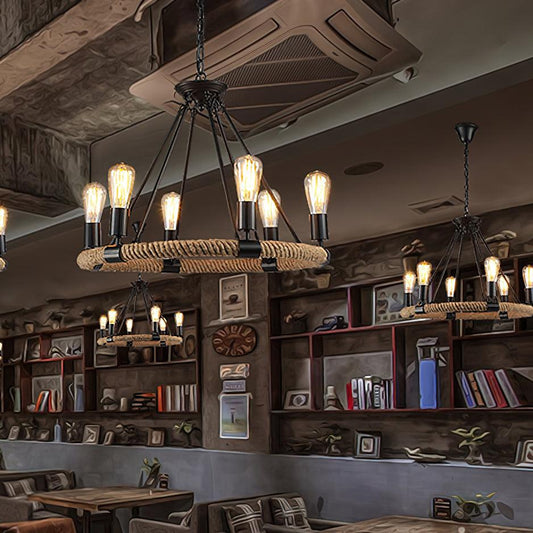 Hemp Rope Large Round Candlestick Chandelier