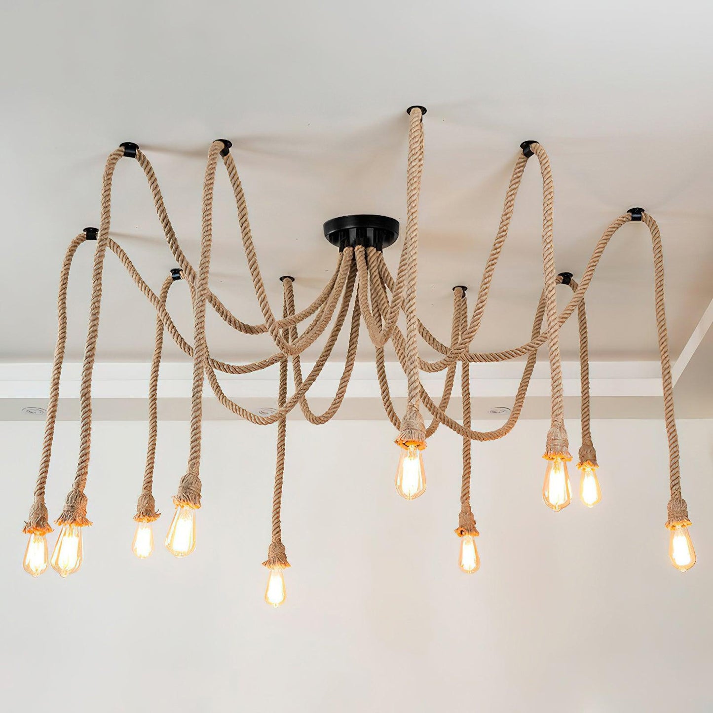 Hemp Rope Scattered Flower Ceiling Fixture Chandelier