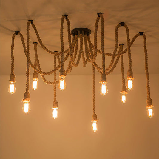 Hemp Rope Scattered Flower Ceiling Fixture Chandelier