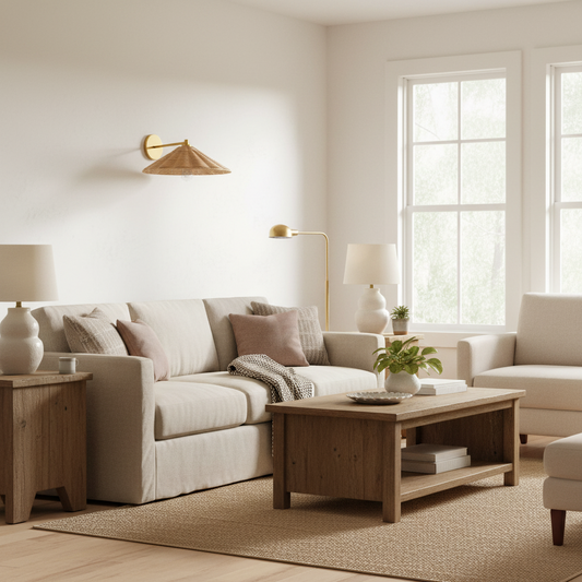 Brass Wall Light with Natural Woven Rattan