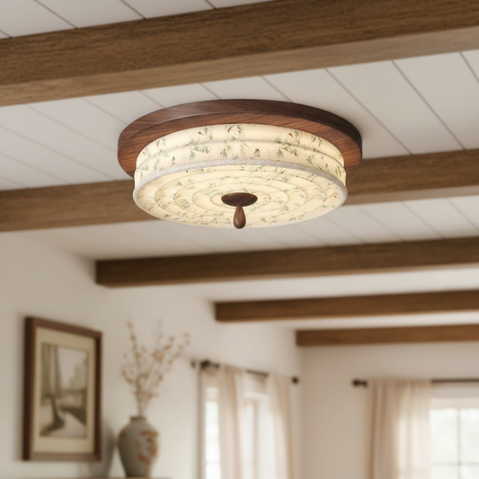 Wood Color Fabric Ceiling Lamp
