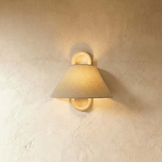 Rustic Farmhouse Wall Sconce – Wood & Fabric Shade Lamp