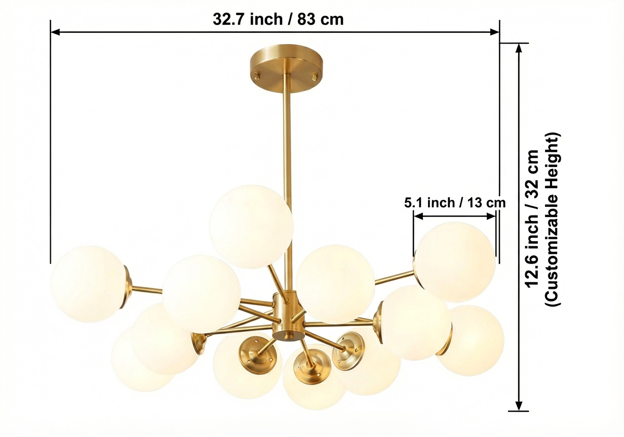Glass Sputnik Chandelier – Farmhouse Brass Pendant Light