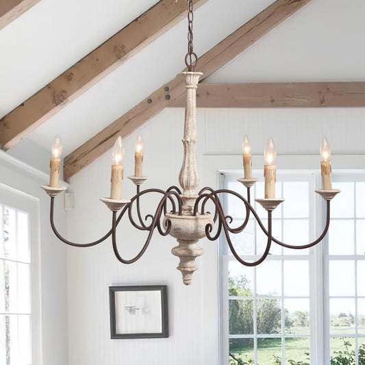 Farmhouse 6 Light Wood Weathered Anchor Chandelier