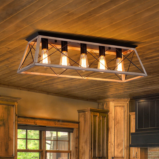 Farmhouse Rectangle Cage Island Flush Mount Ceiling Light