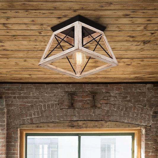 Farmhouse Square Cage Flush Mount Ceiling Light