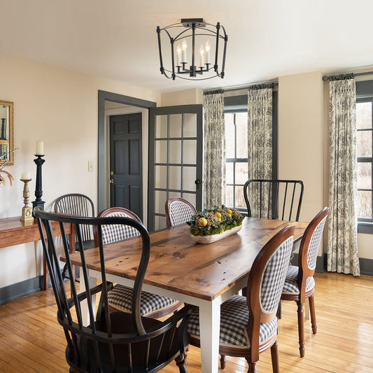 4-light French Antique Candle Style Lantern Semi Flush