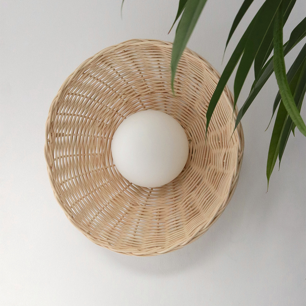 Rustic Bamboo Glass Woven Wall Light