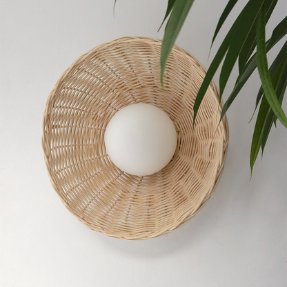 Rustic Bamboo Glass Woven Wall Light