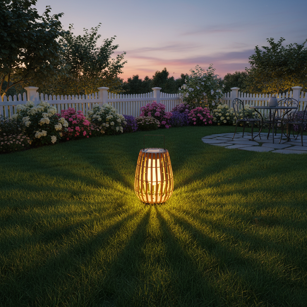 Handwoven Solar Rattan Floor Lamp – Outdoor Weather Resistant Design