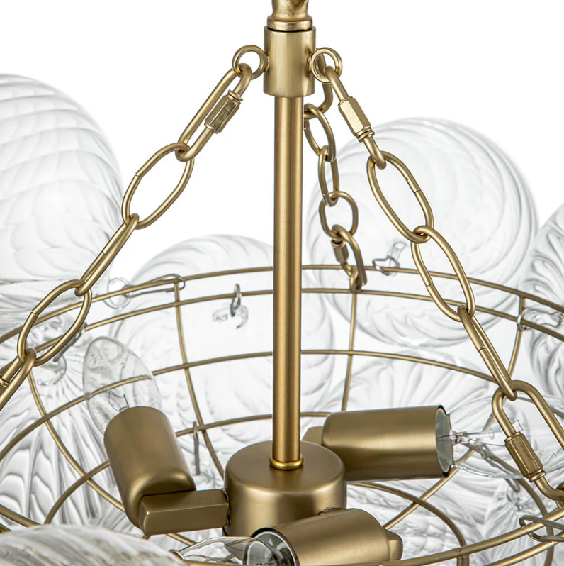 6-Light Ribbed Glass Bubble Cluster Chandelier with Brass Finish