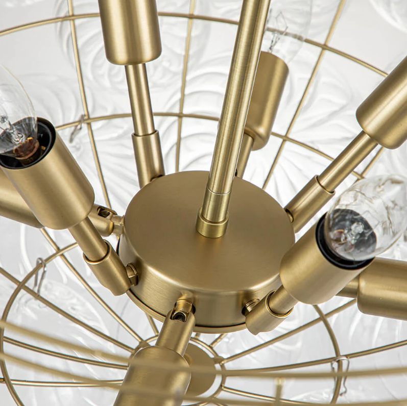 6-Light Ribbed Glass Bubble Cluster Chandelier with Brass Finish