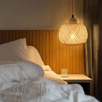 Rustic Farmhouse Round Wicker Wall Sconce – Woven Rattan Light Fixture