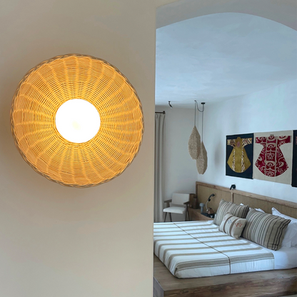 Rustic Bamboo Glass Woven Wall Light