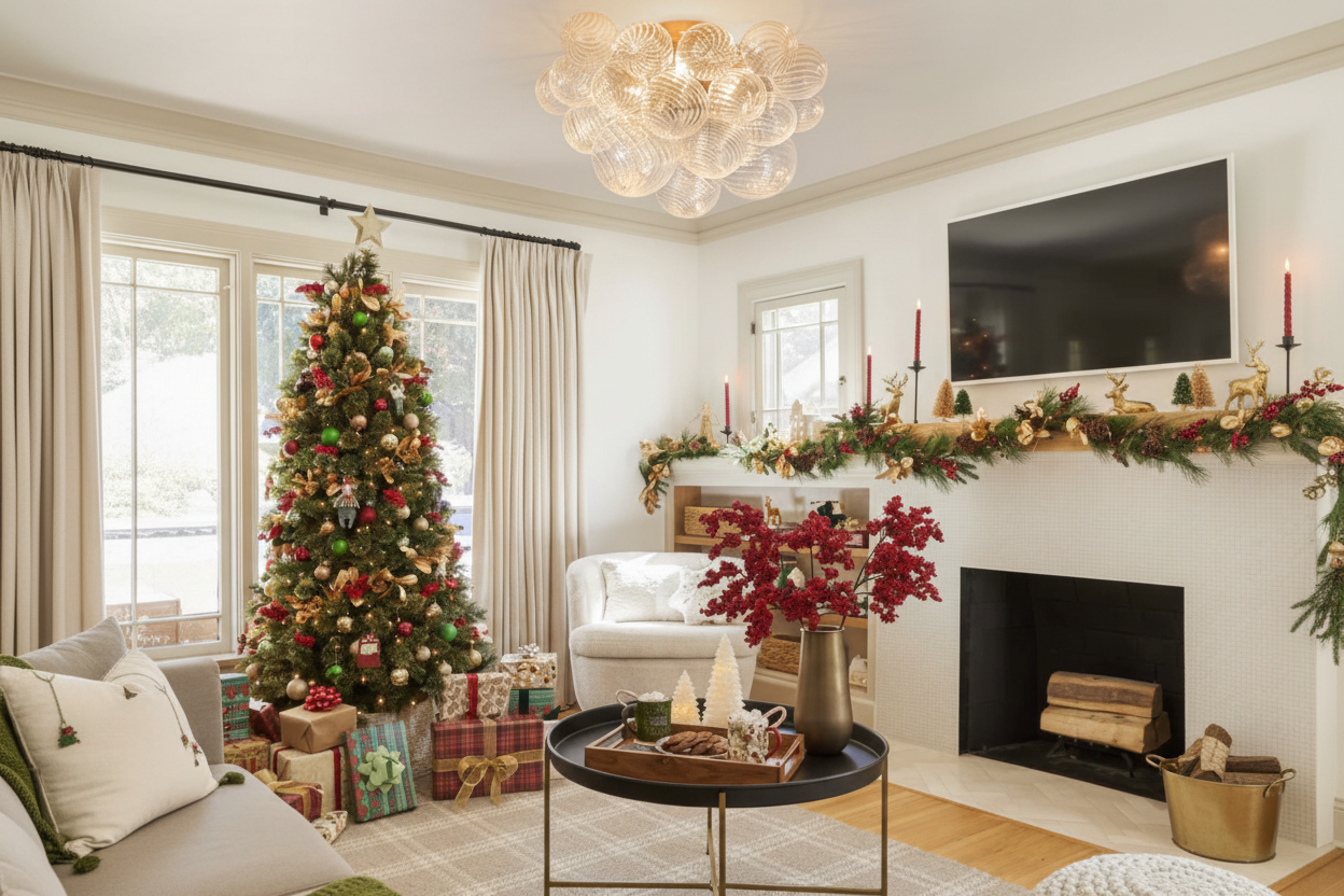 6-Light Ribbed Glass Bubble Cluster Chandelier with Brass Finish