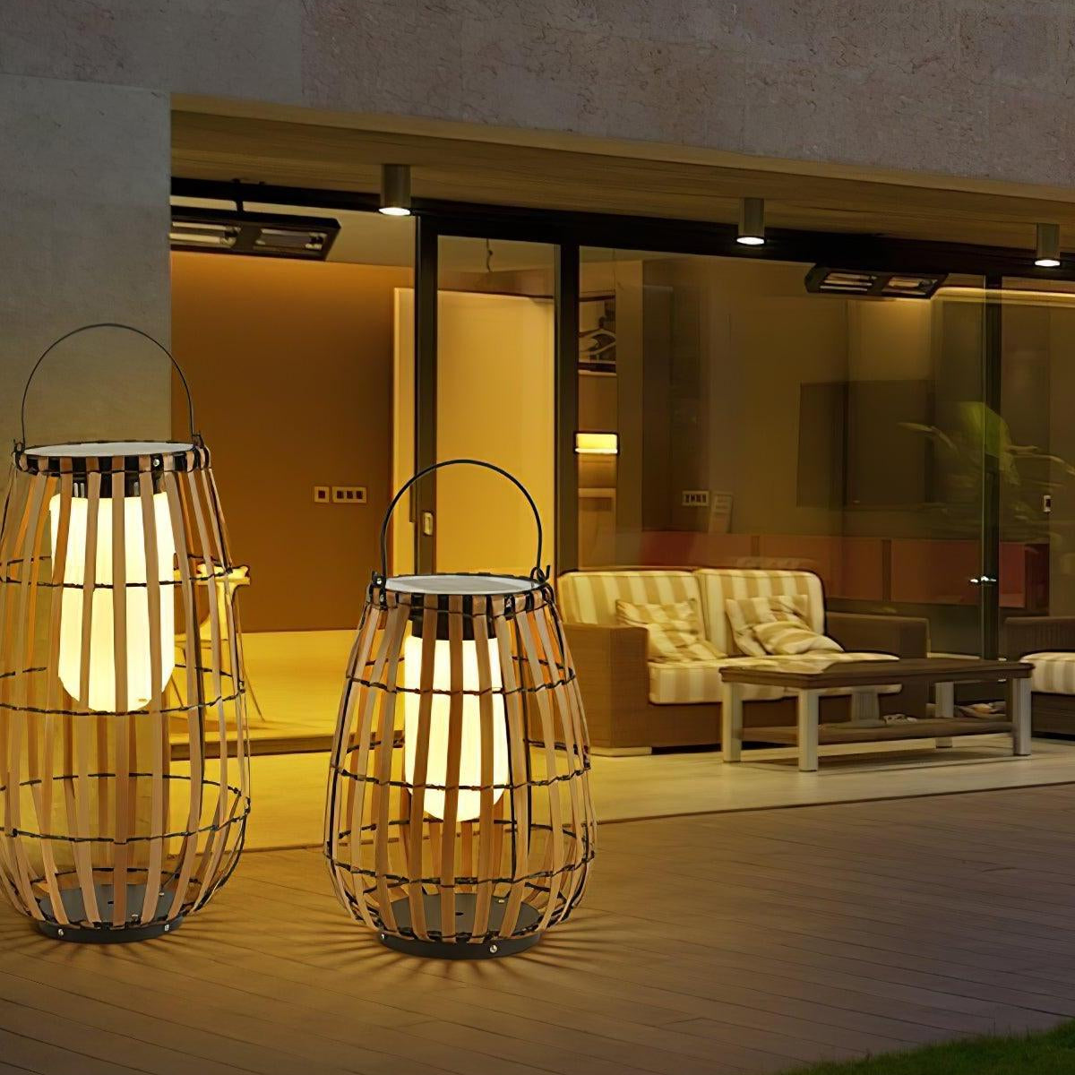 Handwoven Solar Rattan Floor Lamp – Outdoor Weather Resistant Design