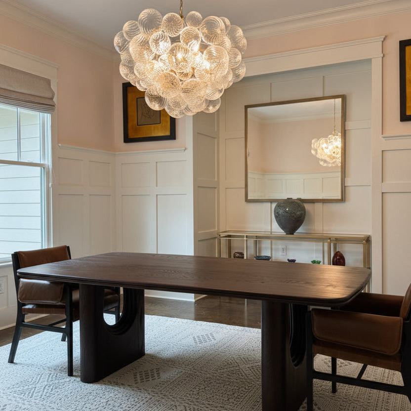 Handblown 6-Light Ribbed Glass Bubble Chandelier with Brass Finish