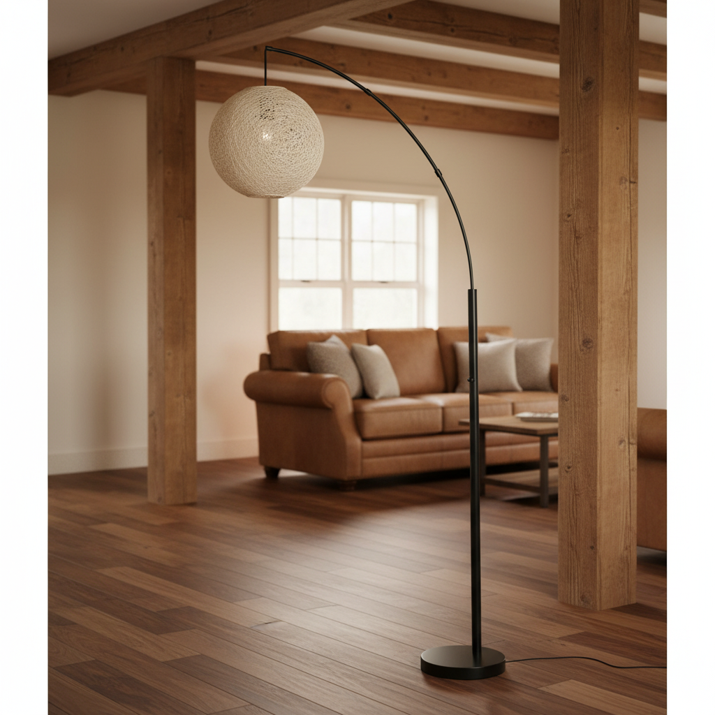 Farmhouse Rattan Arched Floor Lamp