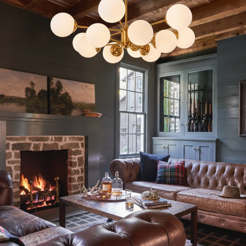 Glass Sputnik Chandelier – Farmhouse Brass Pendant Light