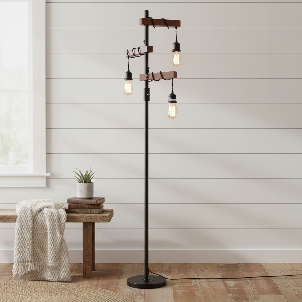 Farmhouse Industrial 3-Light Tree Floor Lamp