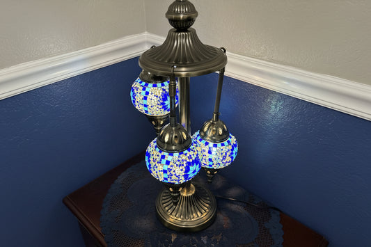 Handcrafted Mosaic 3-Globe Table Lamp | Tiffany Style Stained Glass Art