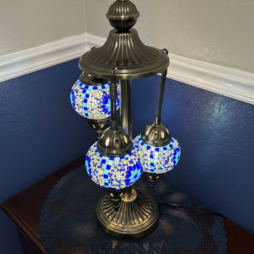 Handcrafted Mosaic 3-Globe Table Lamp | Tiffany Style Stained Glass Art