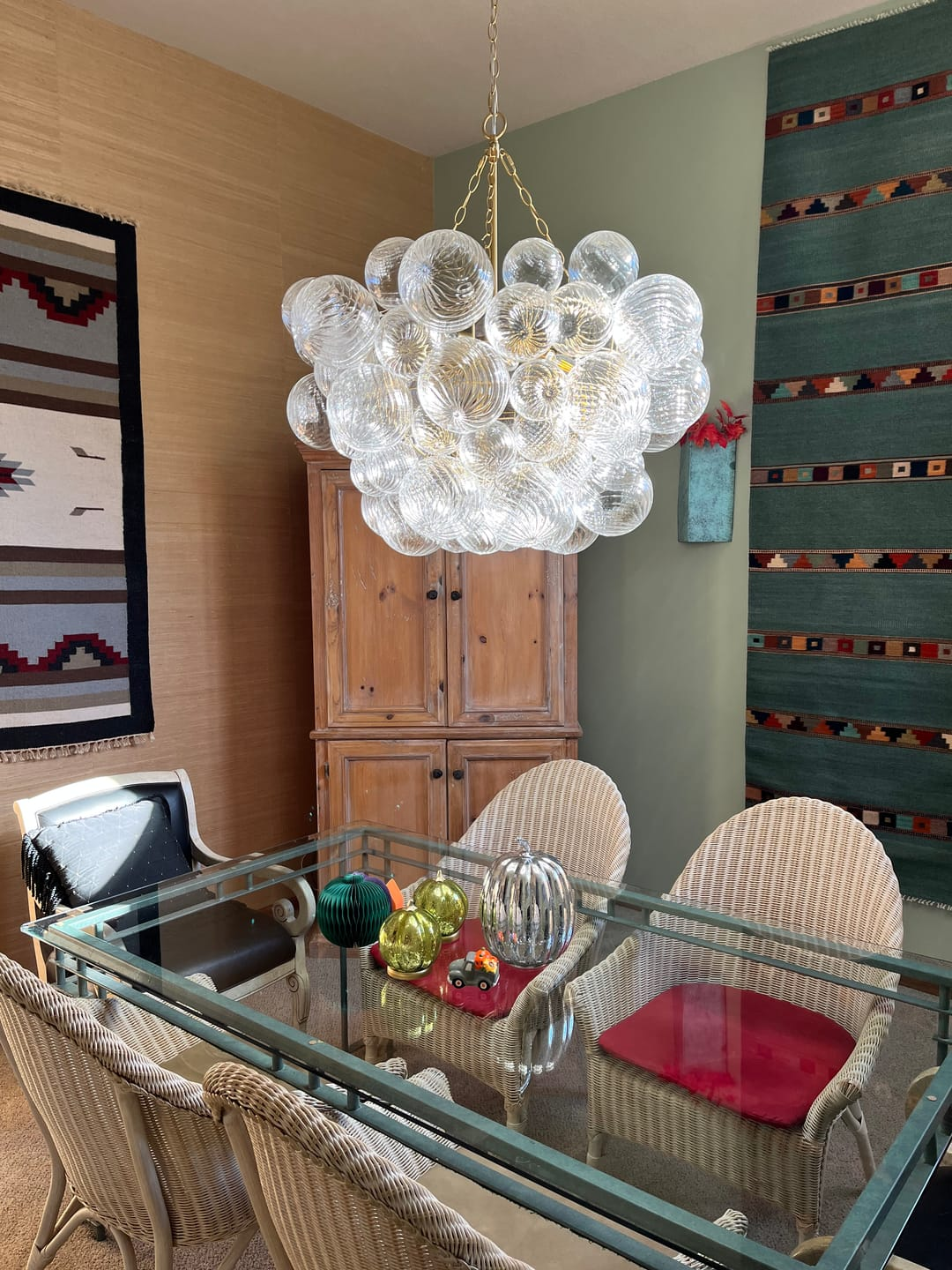 6-Light Ribbed Glass Bubble Cluster Chandelier with Brass Finish