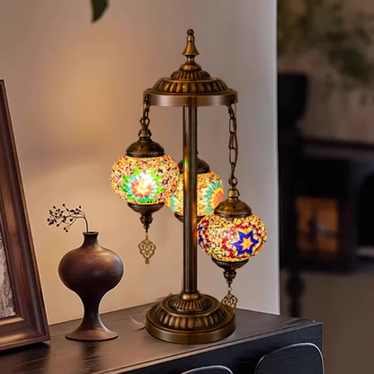 Handcrafted Mosaic 3-Globe Table Lamp | Tiffany Style Stained Glass Art