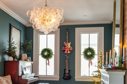 6-Light Ribbed Glass Bubble Cluster Chandelier with Brass Finish