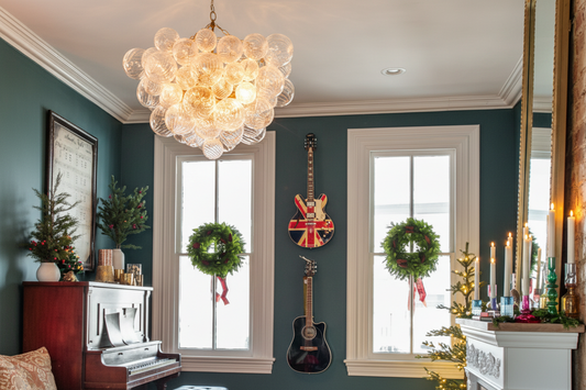 6-Light Ribbed Glass Bubble Cluster Chandelier with Brass Finish