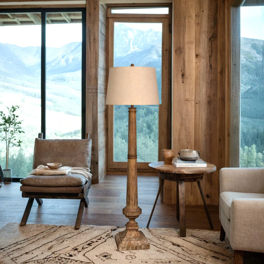 Farmhouse Antique White Wood Floor Lamp