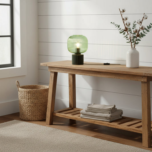 Verdant Glow Ribbed Glass Table Lamp