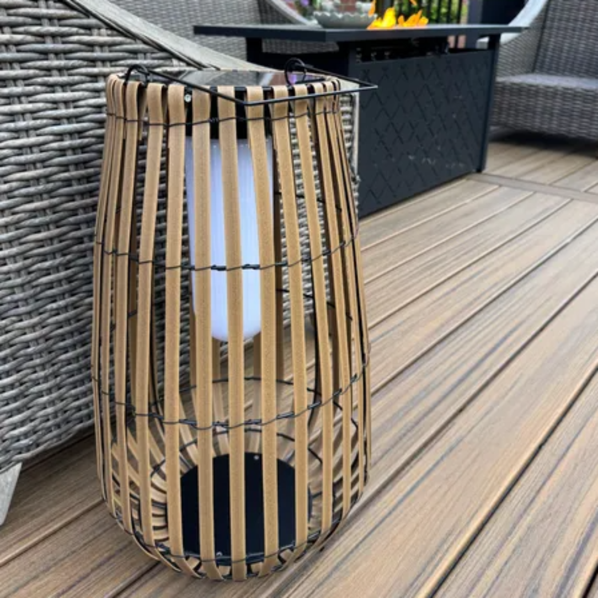 Handwoven Solar Rattan Floor Lamp – Outdoor Weather Resistant Design