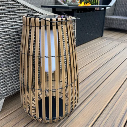 Handwoven Solar Rattan Floor Lamp – Outdoor Weather Resistant Design
