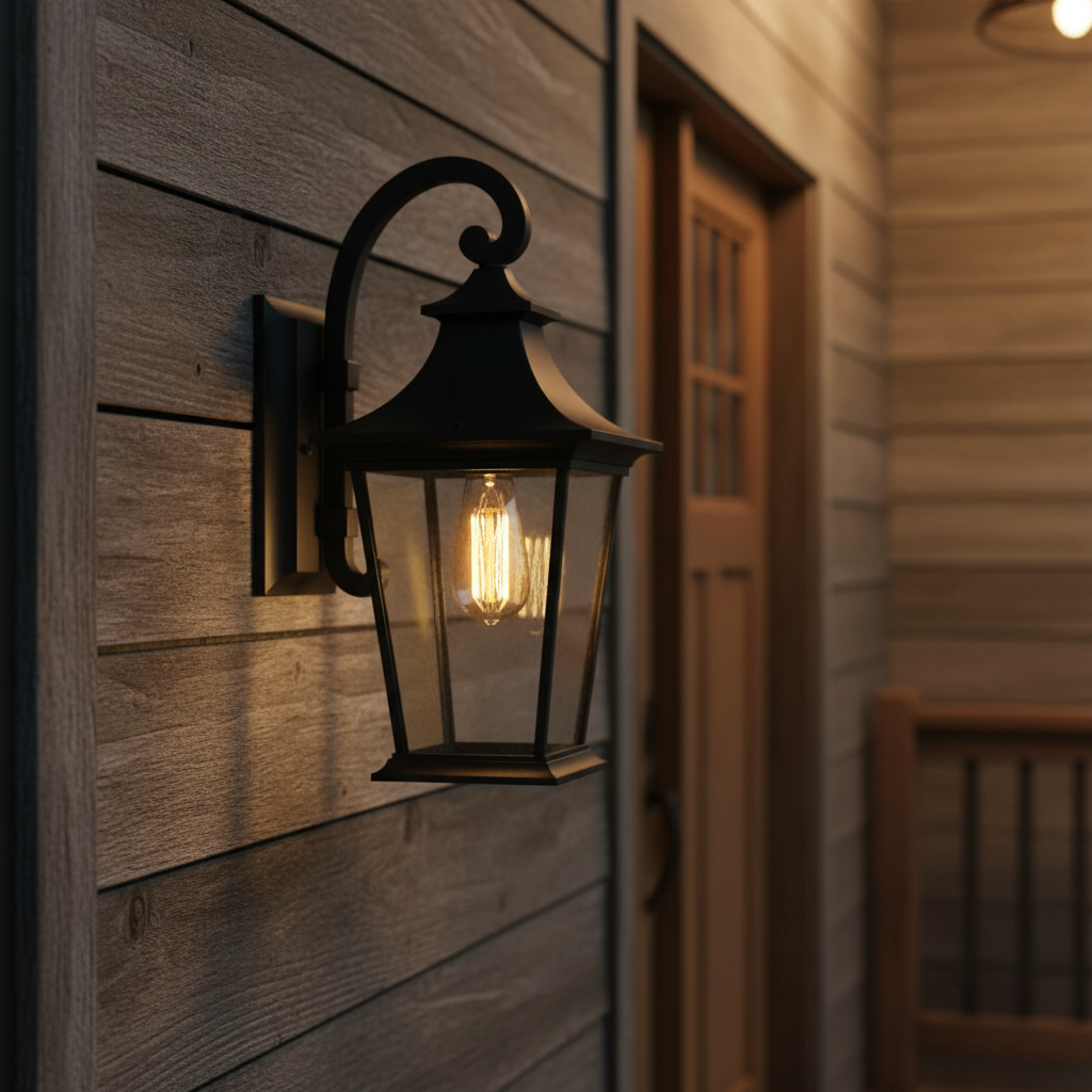 Outdoor Wall Light – 18" Black Exterior Wall Sconce with Clear Glass, 1-Light