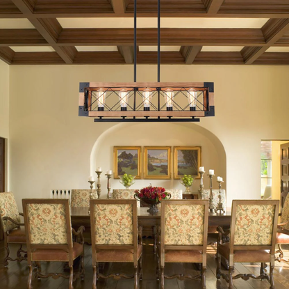 The Artisan Linear Island Chandelier | Real Solid Wood & 5 Free Edison Bulbs