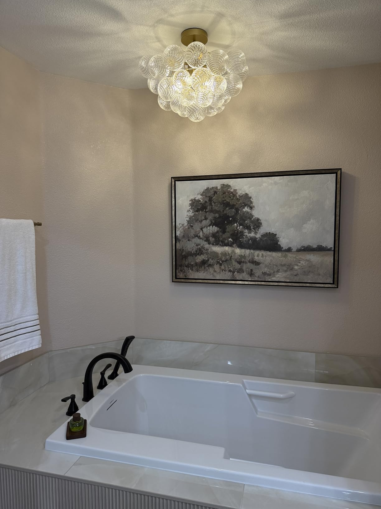 6-Light Ribbed Glass Bubble Cluster Chandelier with Brass Finish