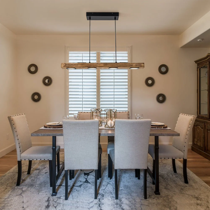 Dimmable LED Rustic Linear Oak Wood Kitchen Island Pendant