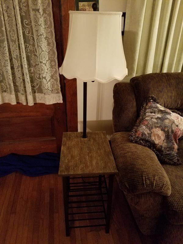 Farmhouse Black Metal & Wood Tray Floor Lamp