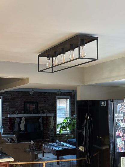 5-Light Rectangular Cage Flush Mount Ceiling Light