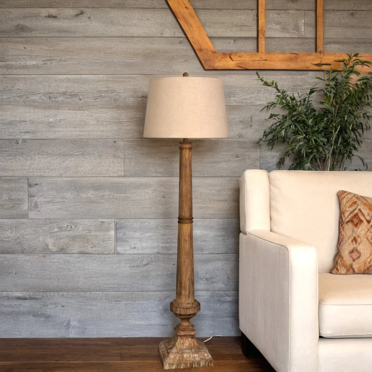 Farmhouse Antique White Wood Floor Lamp