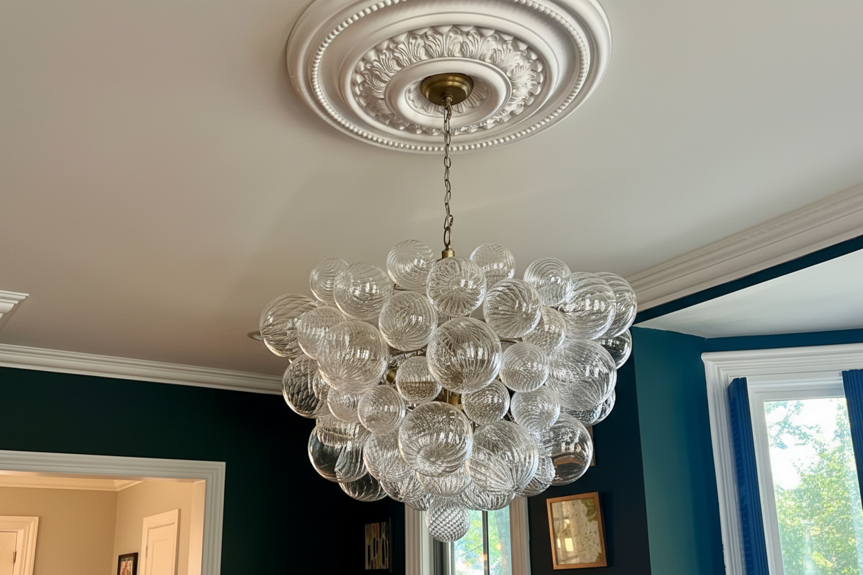 6-Light Ribbed Glass Bubble Cluster Chandelier with Brass Finish
