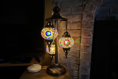 Handcrafted Mosaic 3-Globe Table Lamp | Tiffany Style Stained Glass Art