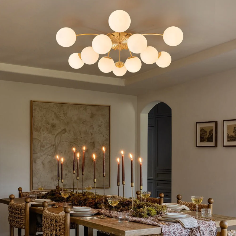 Brass 12-Light Convertible Semi Flush Mount & Pendant Chandelier