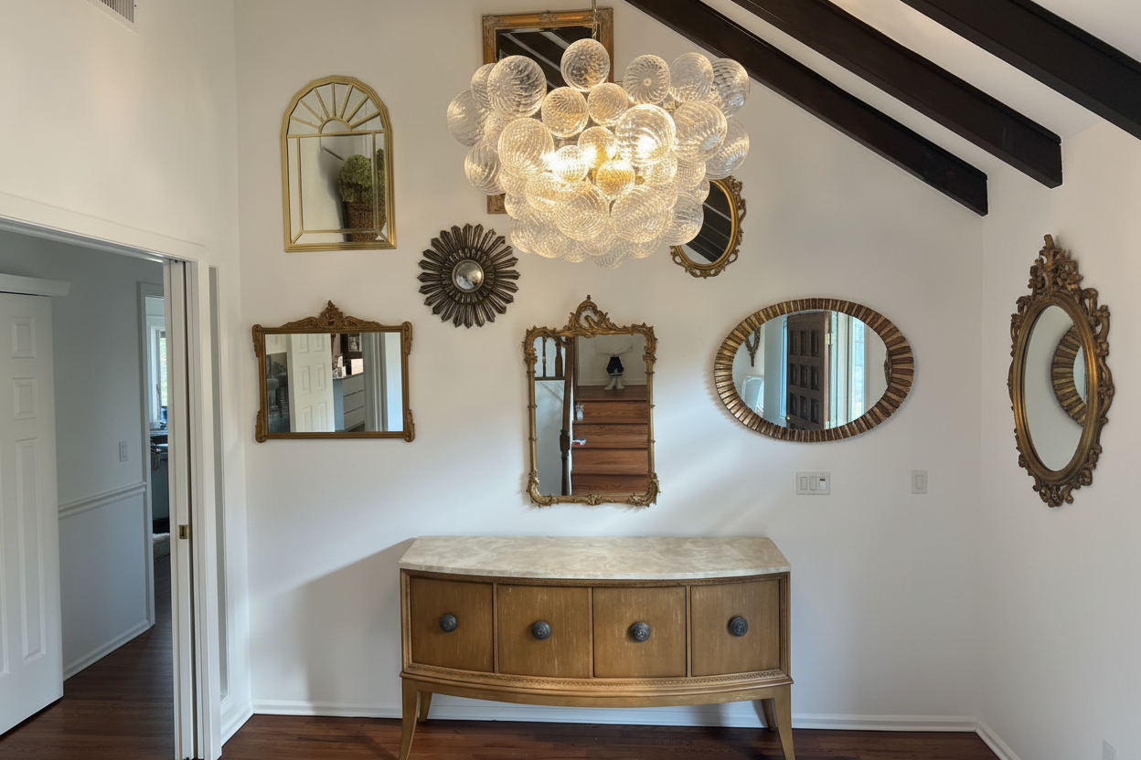 6-Light Ribbed Glass Bubble Cluster Chandelier with Brass Finish